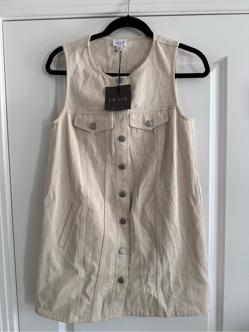NWT Le Lis Cream Denim Vest Mini Dress Button Front | Size XS